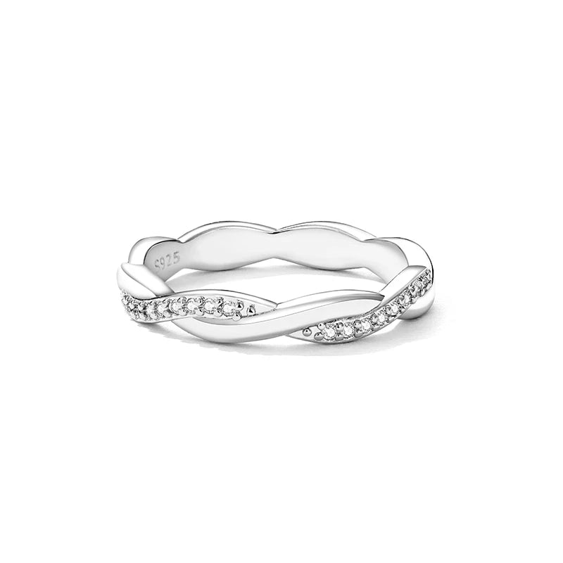 BAMOER 925 Sterling Silver Twisted Half Eternity Ring, Set with Tiny Zircons