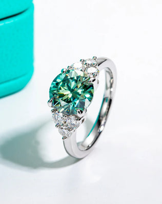 AnuJewel 3ct Round Cut Blue-Green Moissanite Solitaire Ring, Sterling Silver with 18K Gold Plating