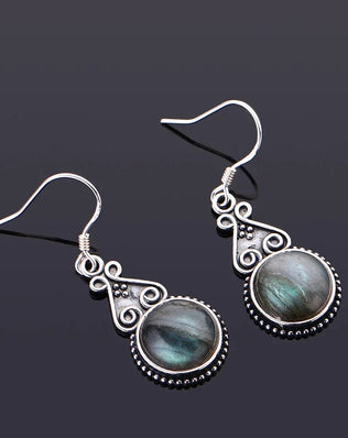 S925 Silver Drop Earring 10MM Labradorite Multicolor Pendant Earrings Engagement Wedding Women Fine Jewelry