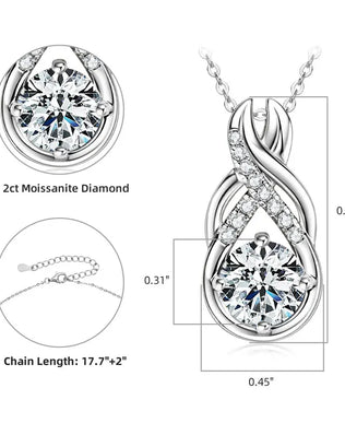 Luxury Moissanite Diamond Jewellery Set, 925 Sterling Silver Infinity Pendant Necklace & Drop Earrings