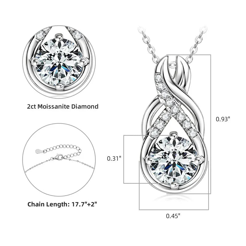 Luxury Moissanite Diamond Jewellery Set, 925 Sterling Silver Infinity Pendant Necklace & Drop Earrings