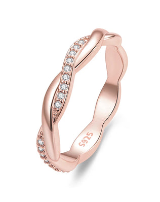 BAMOER 925 Sterling Silver Twisted Half Eternity Ring, Set with Tiny Zircons