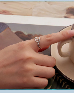 BAMOER 925 Sterling Silver Ocean Wave Curved Double-layer Ring, Minimalist Fine Jewellery