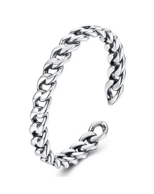 BAMOER Solid 925 Sterling Silver Cuban Link Band, Resizeable
