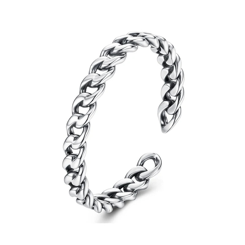 BAMOER Solid 925 Sterling Silver Cuban Link Band, Resizeable
