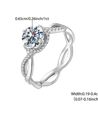 BAMOER 925 Sterling Silver Twist Solitaire Ring with 1CT Moissanite Diamond and Tiny Pave Set CZs