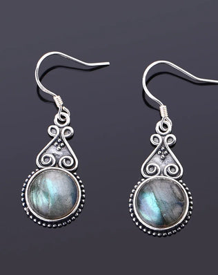 S925 Silver Drop Earring 10MM Labradorite Multicolor Pendant Earrings Engagement Wedding Women Fine Jewelry