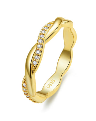 BAMOER 925 Sterling Silver Twisted Half Eternity Ring, Set with Tiny Zircons