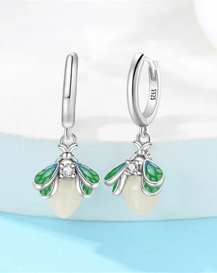 New 925 sterling silver glowing green firefly earrings