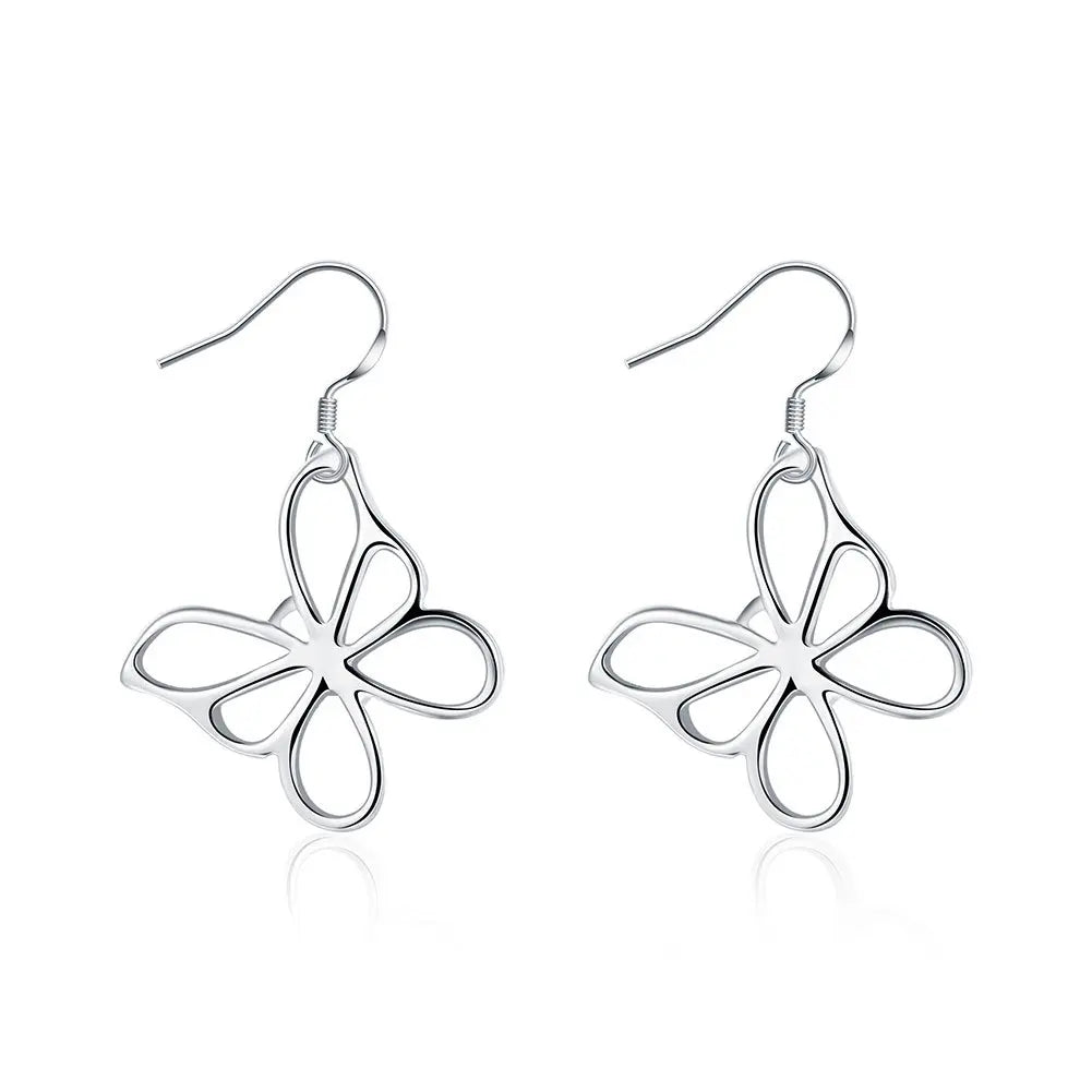Pretty 925 Sterling Silver Openwork Butterfly Earrings, Simple, Minimalist