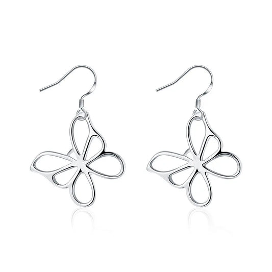 Pretty 925 Sterling Silver Openwork Butterfly Earrings, Simple, Minimalist