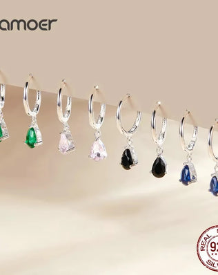 BAMOER Silver ISHWAR Green Water Drop Earrings 925 Sterling Silver 4 Colors Drop Shape Earring for Women Statement  Jewelry