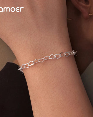 BAMOER 925 Sterling Silver Pretty Heart Link Bracelet