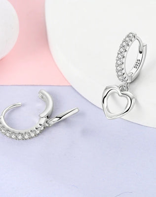 Pretty 925 Sterling Silver Drop Earrings, with Hearts