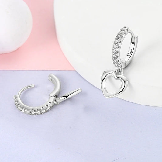 Pretty 925 Sterling Silver Drop Earrings, with Hearts
