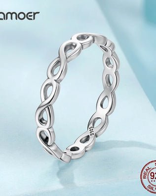 BAMOER 925 Sterling Silver Infinity Symbol Promise Band, Forever Love Knot Ring
