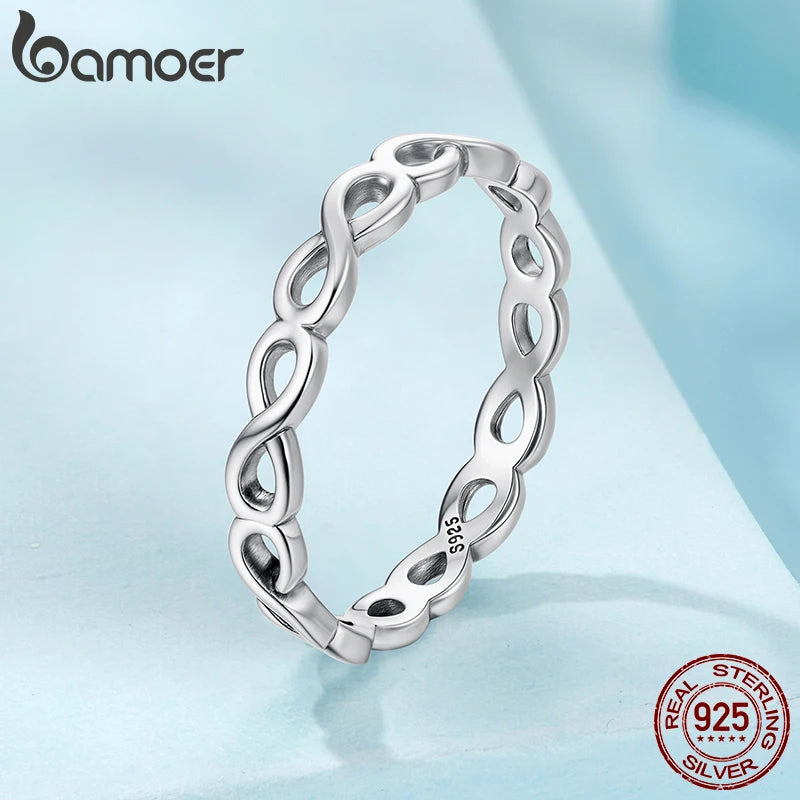 BAMOER 925 Sterling Silver Infinity Symbol Promise Band, Forever Love Knot Ring