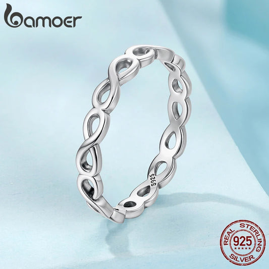 BAMOER 925 Sterling Silver Infinity Symbol Promise Band, Forever Love Knot Ring