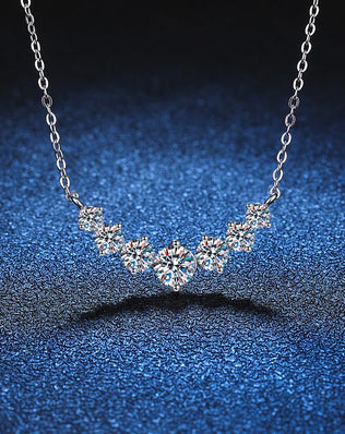 Stunning 925 Sterling Sliver Necklace, Plated With 18k White Gold, and set with 7 Sparkling Moissanite Diamonds totalling 1.7ct