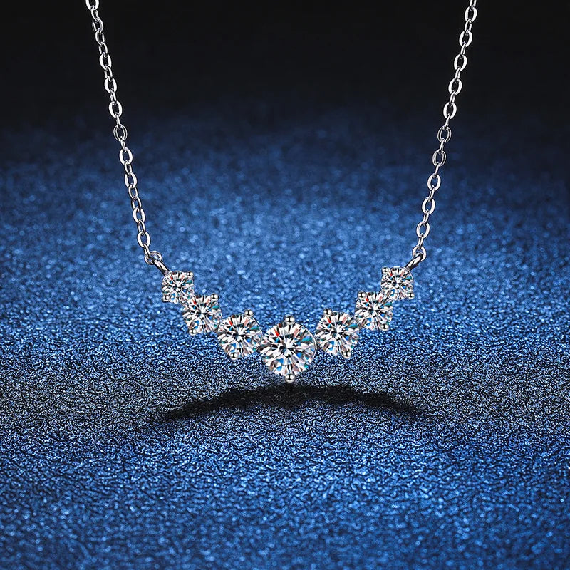 Stunning 925 Sterling Sliver Necklace, Plated With 18k White Gold, and set with 7 Sparkling Moissanite Diamonds totalling 1.7ct