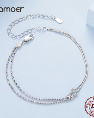 BAMOER 2 Sterling Silver Chains, Caught Together in a Lover's Knot