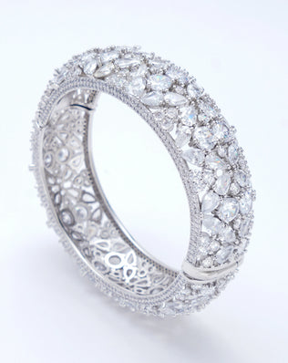 African Style Hinged Dress Bangle, Gold Filled and Adorned with Shiny Zircon Stones,