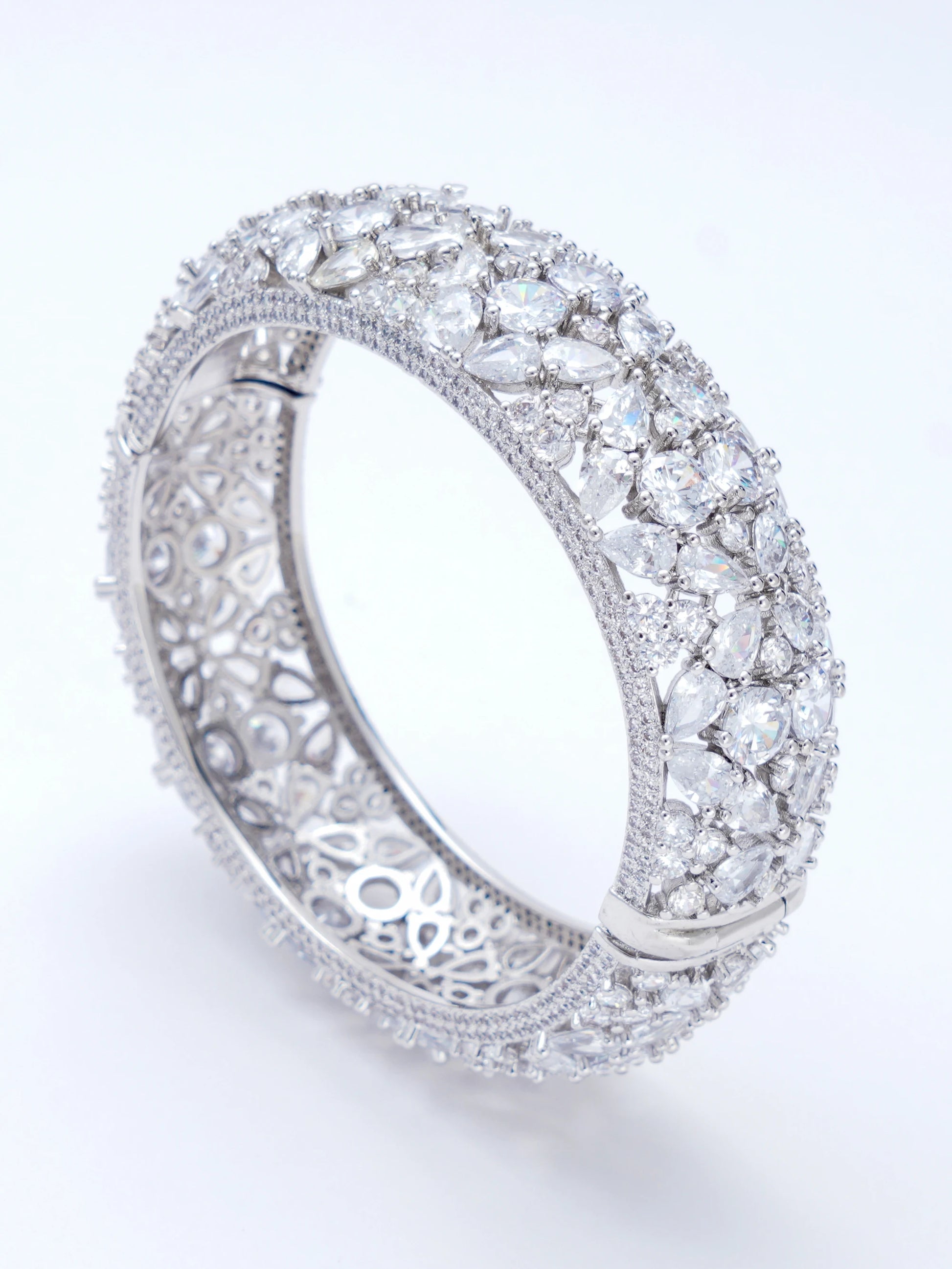 African Style Hinged Dress Bangle, Gold Filled and Adorned with Shiny Zircon Stones,