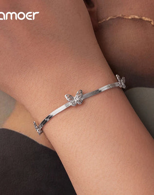 Bamoer Flat 925 Sterling Silver Butterfly Bracelet