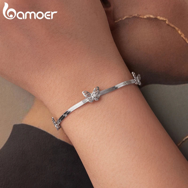 Bamoer Flat 925 Sterling Silver Butterfly Bracelet