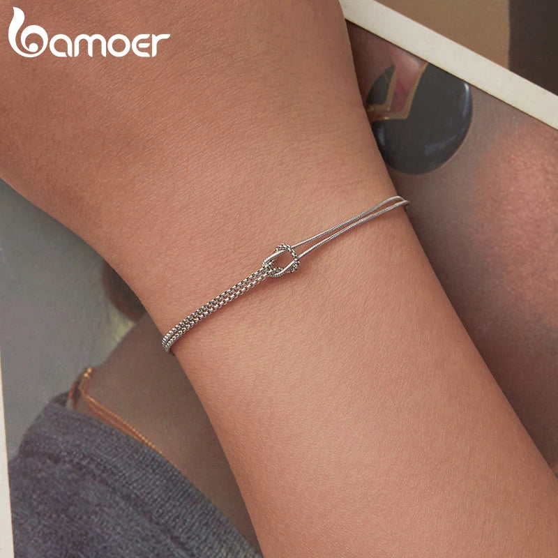 BAMOER 2 Sterling Silver Chains, Caught Together in a Lover's Knot