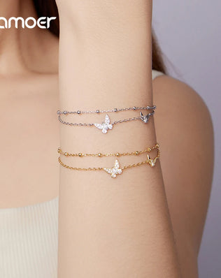 BAMOER Delicate 2 Strand Butterfly Bracelet, 925 Sterling Silver, Plated