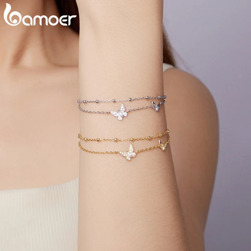BAMOER Delicate 2 Strand Butterfly Bracelet, 925 Sterling Silver, Plated