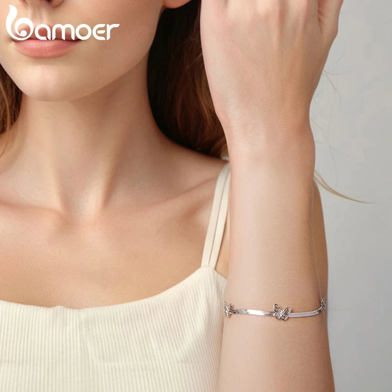 Bamoer Flat 925 Sterling Silver Butterfly Bracelet