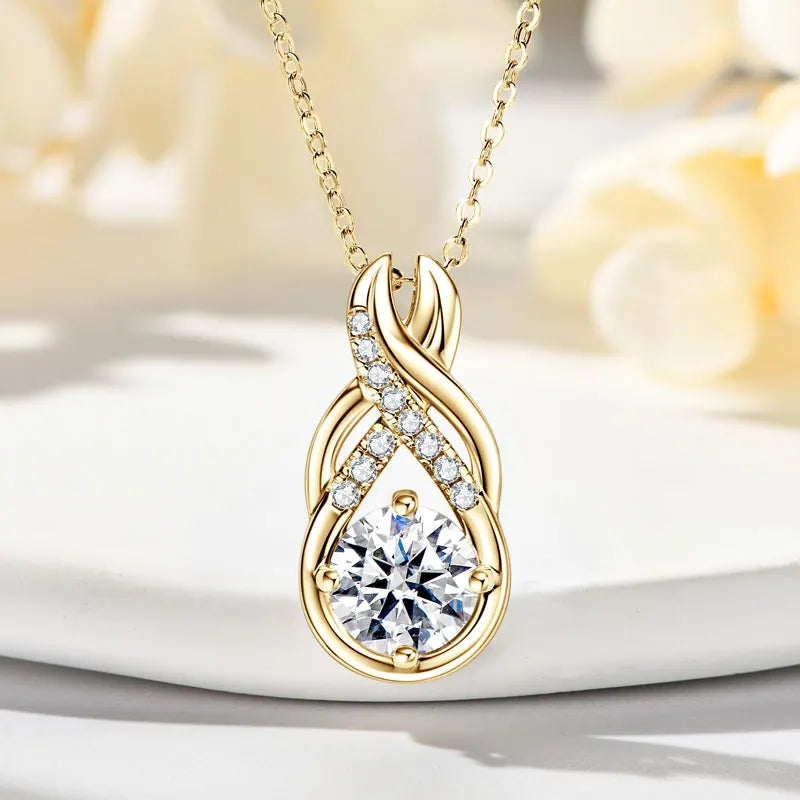 Luxury Moissanite Diamond Jewellery Set, 925 Sterling Silver Infinity Pendant Necklace & Drop Earrings