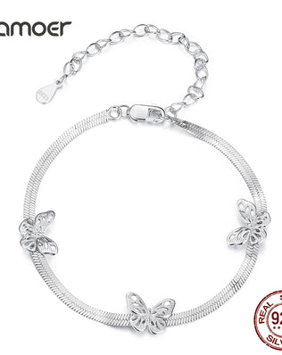 Bamoer Flat 925 Sterling Silver Butterfly Bracelet