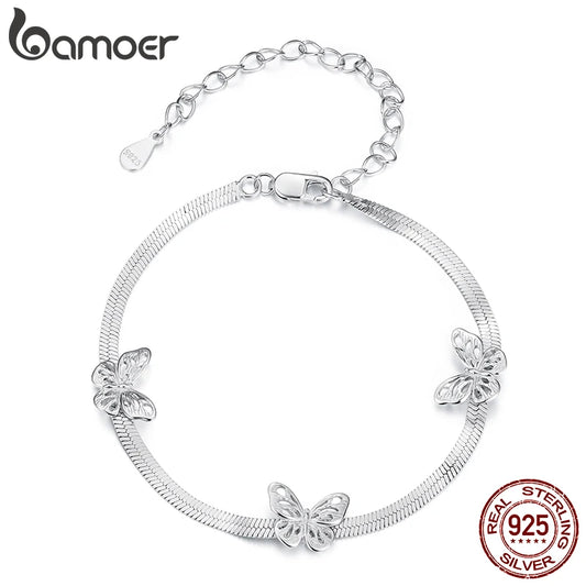 Bamoer Flat 925 Sterling Silver Butterfly Bracelet