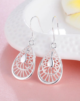 Hot Selling 925 Sterling Silver vintage earrings high quality Fashion Jewelry Christmas Gift Carved water drops