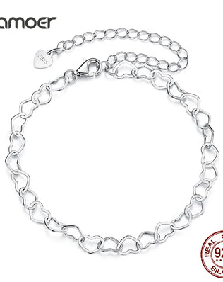 BAMOER 925 Sterling Silver Pretty Heart Link Bracelet