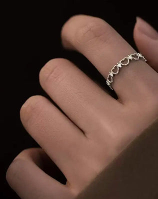925 Sterling Silver Ring, Band with Sweet Cut-Out Hearts, Stackable and Adjustable