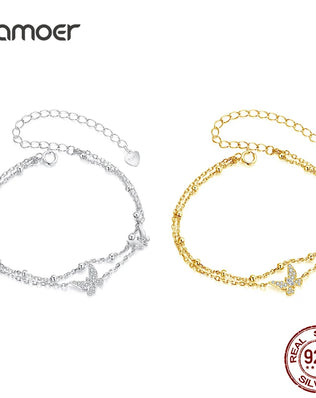 BAMOER Delicate 2 Strand Butterfly Bracelet, 925 Sterling Silver, Plated