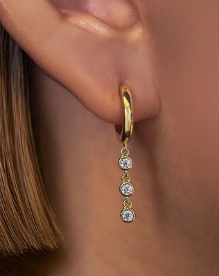 Elegant, Round Cut Moissanite Drop Earrings. 925 Sterling Silver, Plated with 18k Yellow or White Gold