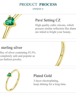BAMOER Solid 925 Sterling Silver Mini Heart Ring, Gold Plated, With Pavé CZ, 2 Styles