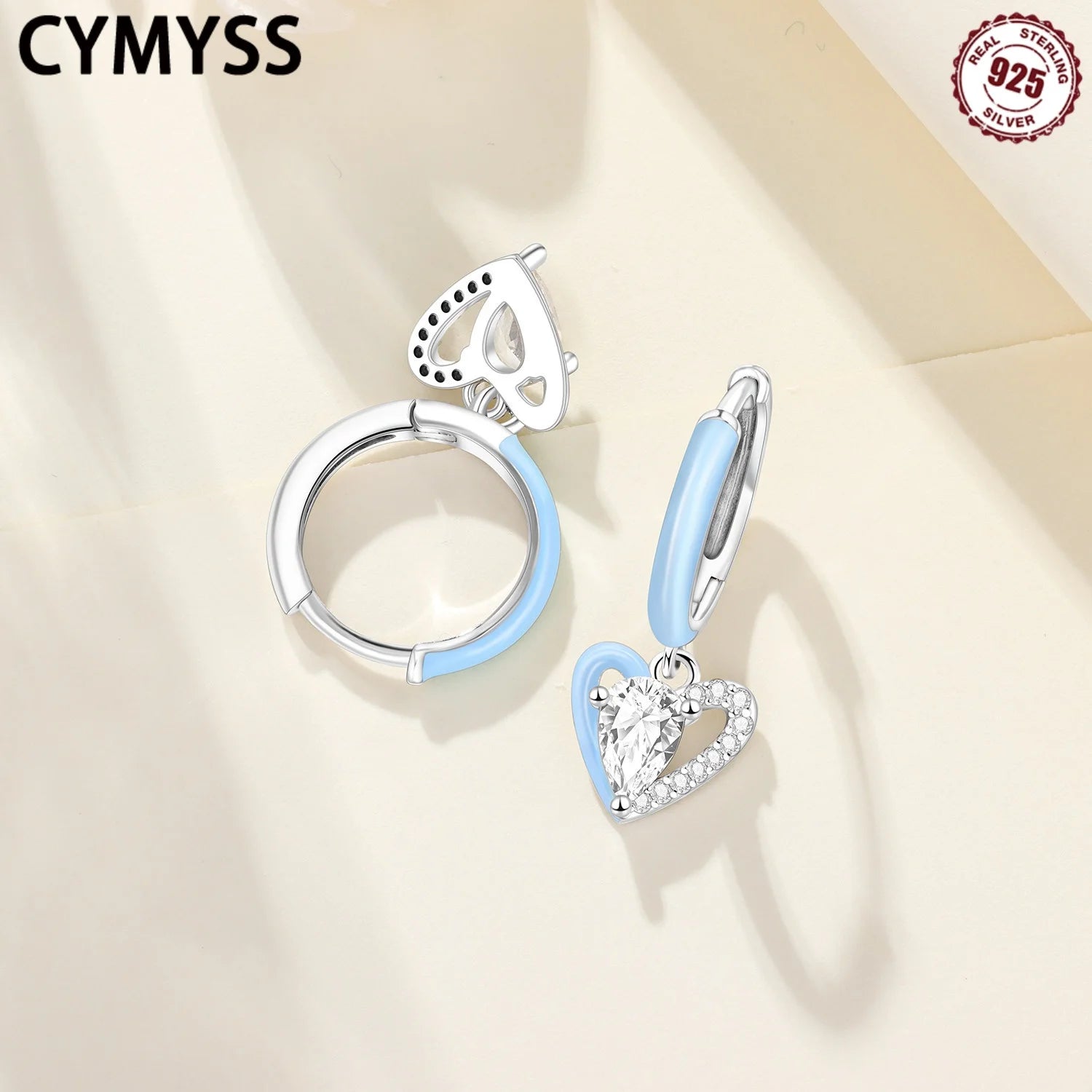 CYMYSS 2025 New 925 Sterling Silver Blue Heart Drop Earring Boutique Wedding Birthday Party Gift Jewellery Zircon Women Earrings
