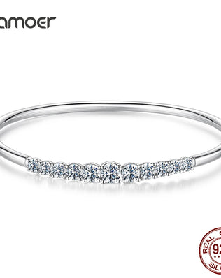 BAMOER 925 Sterling Silver Cuff Bangle, Plated with White Gold and Set with 3.6CTTW Moissanite Diamonds