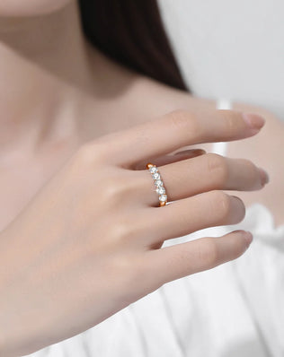 925 Sterling Silver, Gold Plated Ring, Adorned with 5 x 0.2ct Moissanite Diamonds