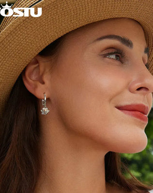 WOTSU Rainbow Crystal Lotus Drop Earrings in S925 Sterling Silver, Plated with White Gold