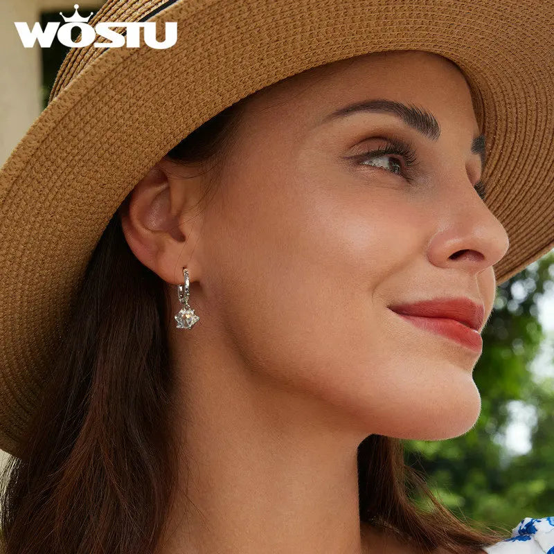 WOTSU Rainbow Crystal Lotus Drop Earrings in S925 Sterling Silver, Plated with White Gold