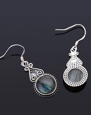 S925 Silver Drop Earring 10MM Labradorite Multicolor Pendant Earrings Engagement Wedding Women Fine Jewelry