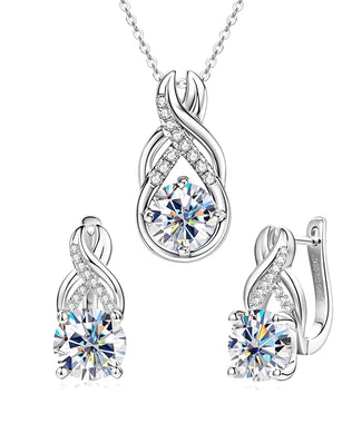 Luxury Moissanite Diamond Jewellery Set, 925 Sterling Silver Infinity Pendant Necklace & Drop Earrings