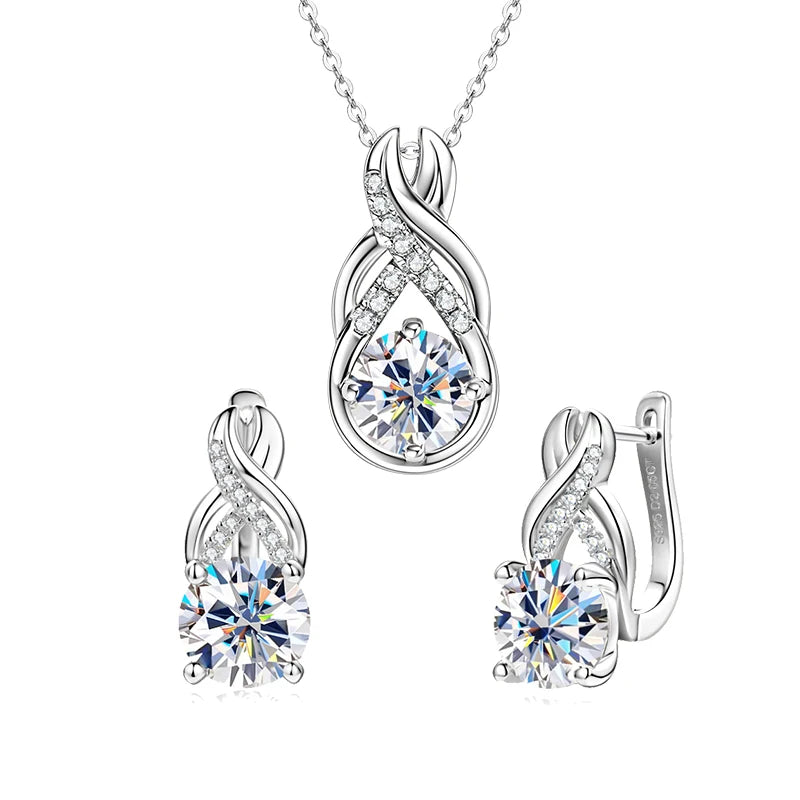 Luxury Moissanite Diamond Jewellery Set, 925 Sterling Silver Infinity Pendant Necklace & Drop Earrings